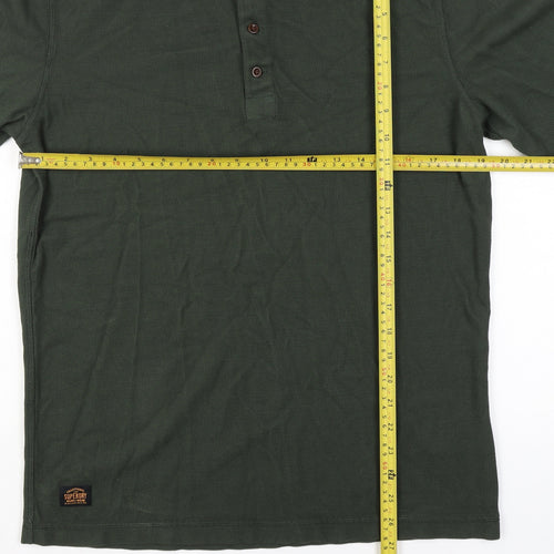 Superdry Men’s Green L Long Sleeve Cotton Henley Button-Up Top