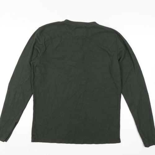 Superdry Men’s Green L Long Sleeve Cotton Henley Button-Up Top