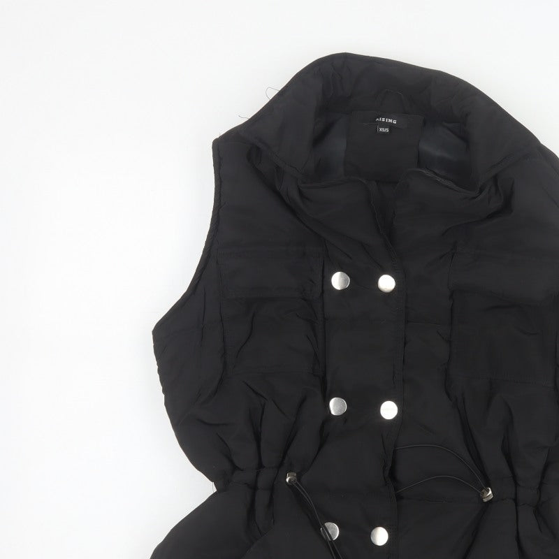 Rising Women's Black XS Padded Puffer Waistcoat Drawstring Pockets