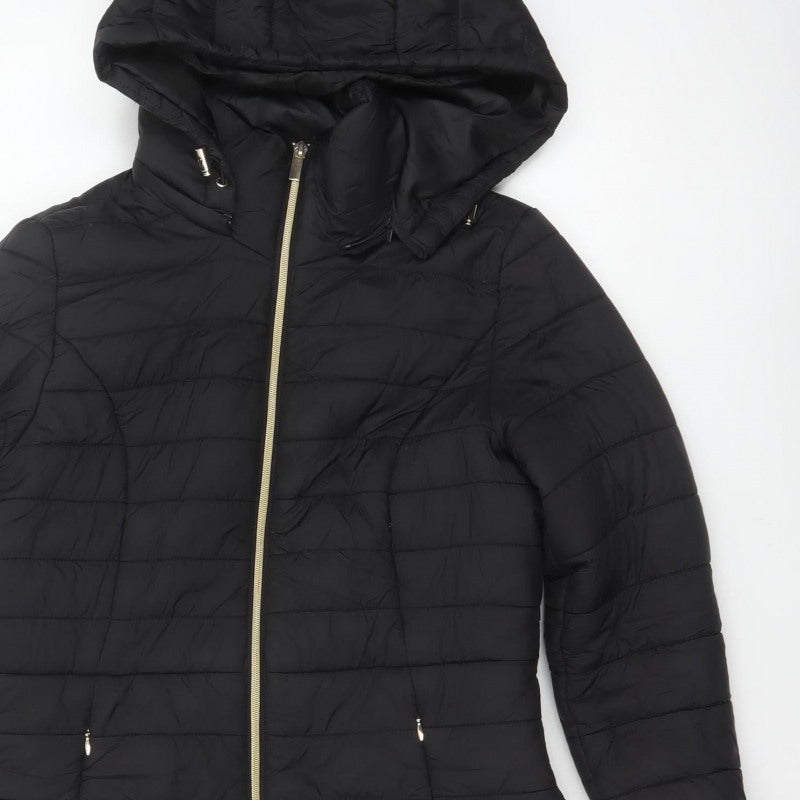 F&F Women's Black UK 8 Hooded Quilted Puffer Jacket
