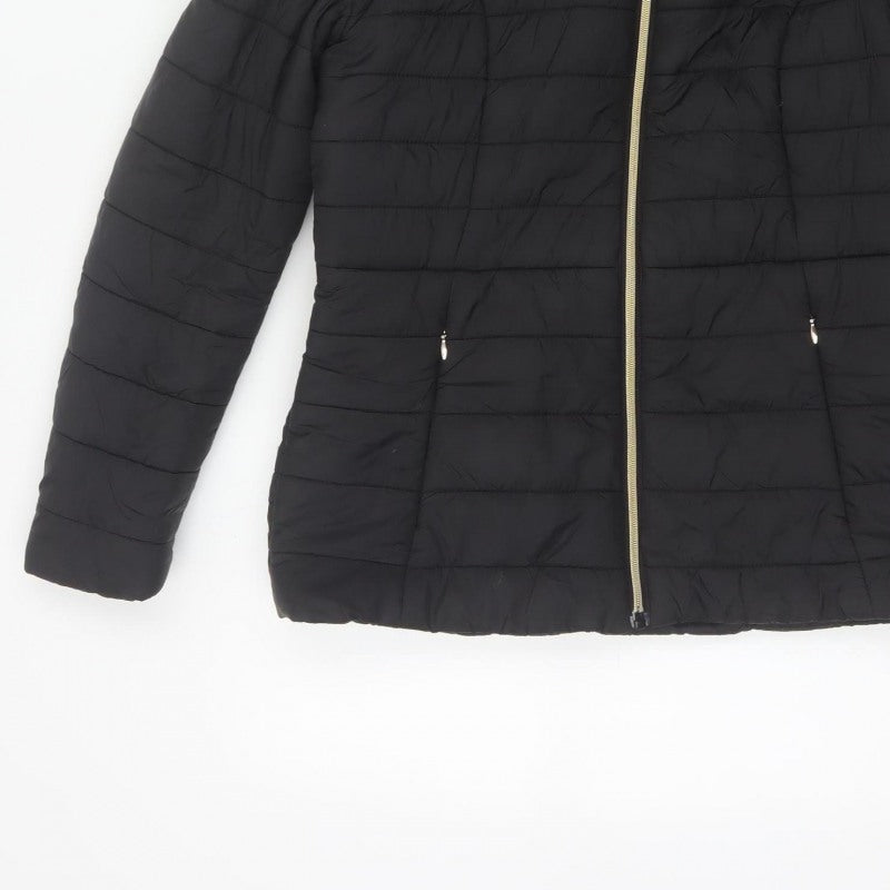F&F Women's Black UK 8 Hooded Quilted Puffer Jacket