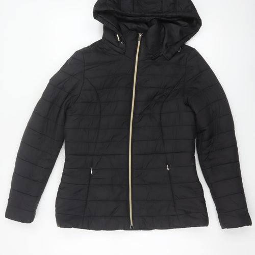 F&F Women's Black UK 8 Hooded Quilted Puffer Jacket