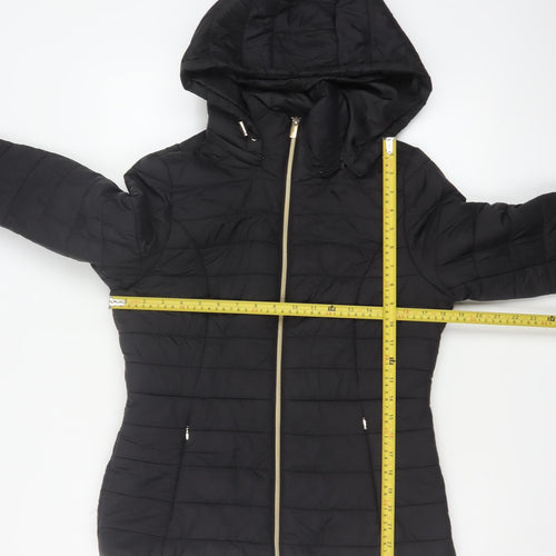 F&F Women's Black UK 8 Hooded Quilted Puffer Jacket