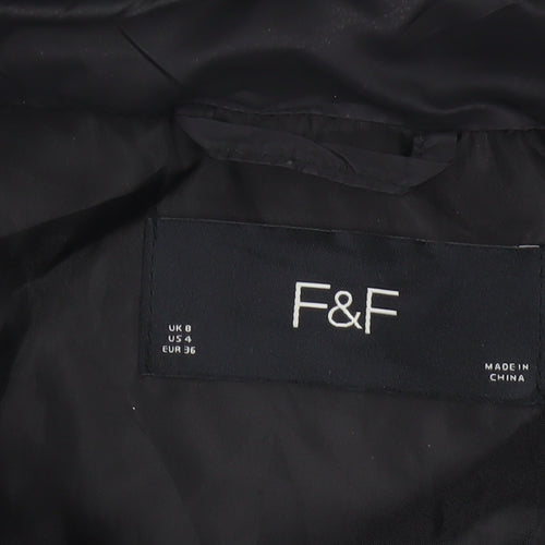 F&F Women's Black UK 8 Hooded Quilted Puffer Jacket