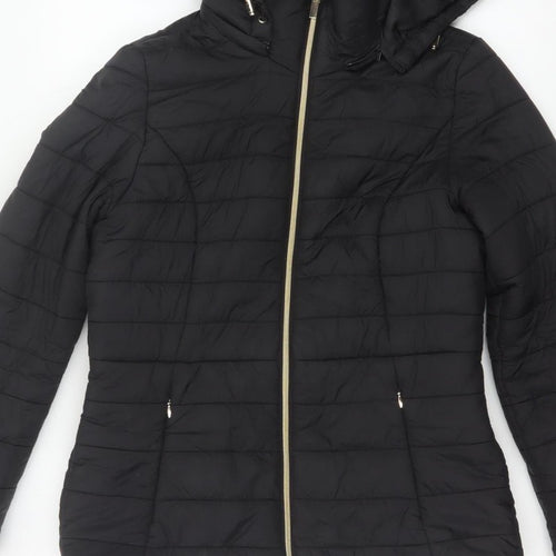 F&F Women's Black UK 8 Hooded Quilted Puffer Jacket
