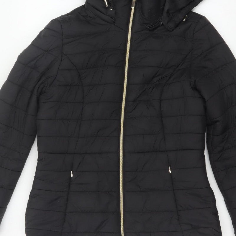 F&F Women's Black UK 8 Hooded Quilted Puffer Jacket