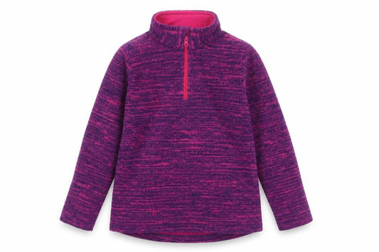 Front view of Decathlon girls’ purple fleece 1/4 zip pullover sweatshirt 6 years