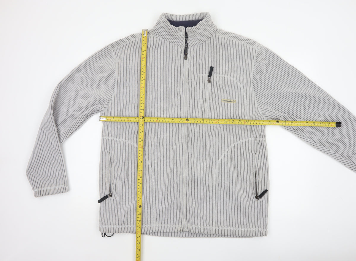 72 Oceanic Men’s Grey Striped Fleece Thermal Tech Jacket Size M Full Zip