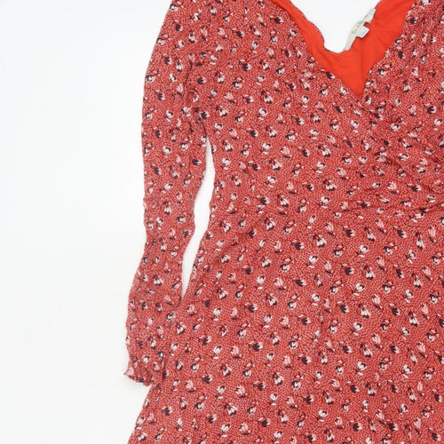 Boden Women Red Floral V-Neck Fit & Flare Knee Dress UK 12