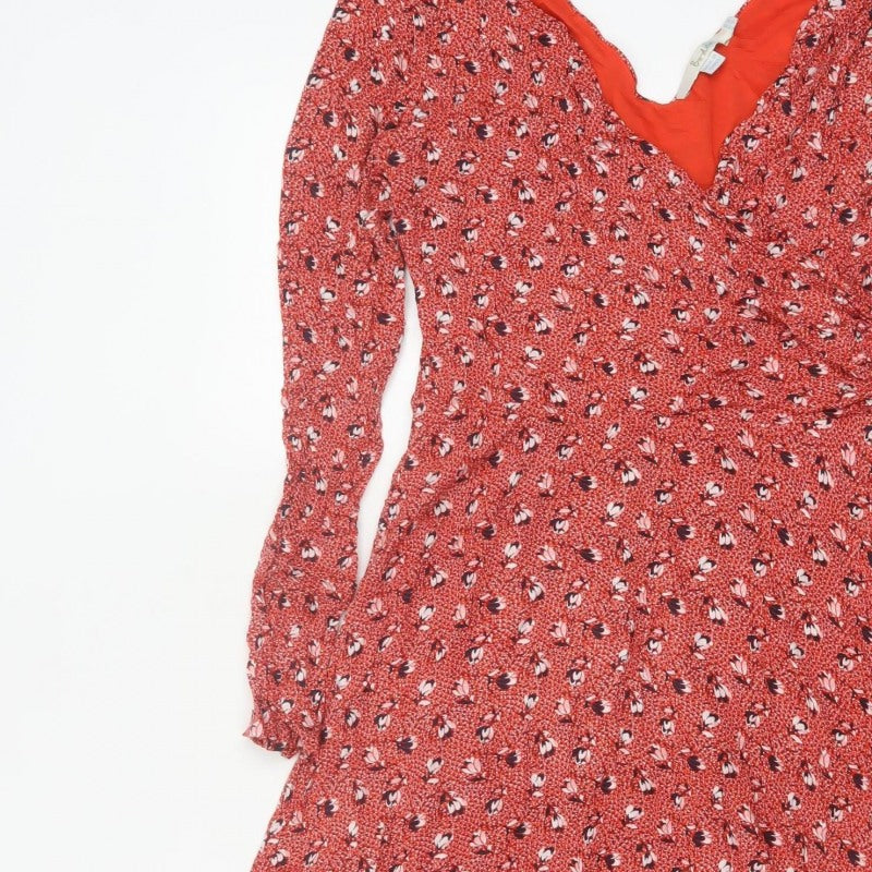 Boden Women Red Floral V-Neck Fit & Flare Knee Dress UK 12