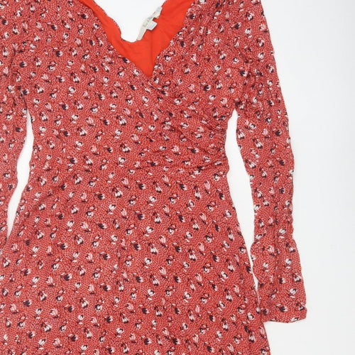 Boden Women Red Floral V-Neck Fit & Flare Knee Dress UK 12