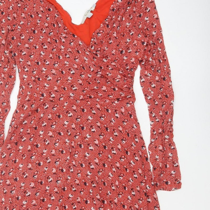 Boden Women Red Floral V-Neck Fit & Flare Knee Dress UK 12