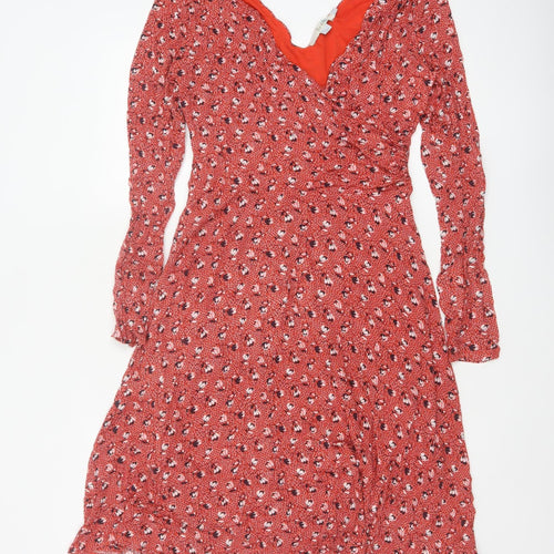 Boden Women Red Floral V-Neck Fit & Flare Knee Dress UK 12