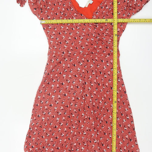 Boden Women Red Floral V-Neck Fit & Flare Knee Dress UK 12