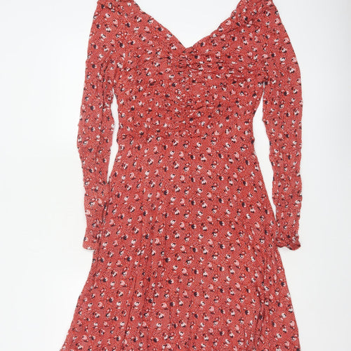 Boden Women Red Floral V-Neck Fit & Flare Knee Dress UK 12