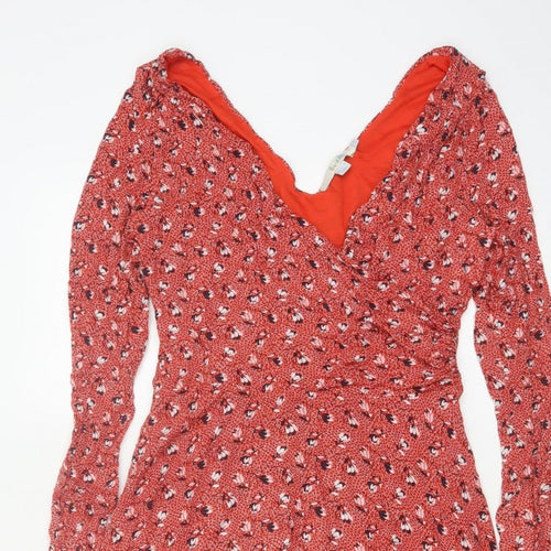 Boden Women Red Floral V-Neck Fit & Flare Knee Dress UK 12
