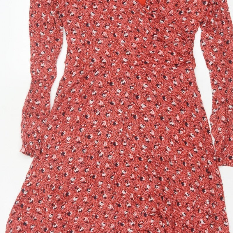 Boden Women Red Floral V-Neck Fit & Flare Knee Dress UK 12