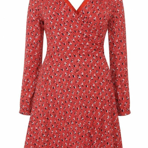 Boden Women Red Floral V-Neck Fit & Flare Knee Dress UK 12