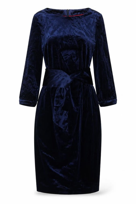 Front view of Boden Women Blue UK 10 Velvet Sheath Knee Length Party Dress