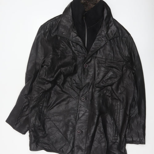 Trapper Men’s Black Leather Jacket UK 44 EU 54 Mid-Length Lined