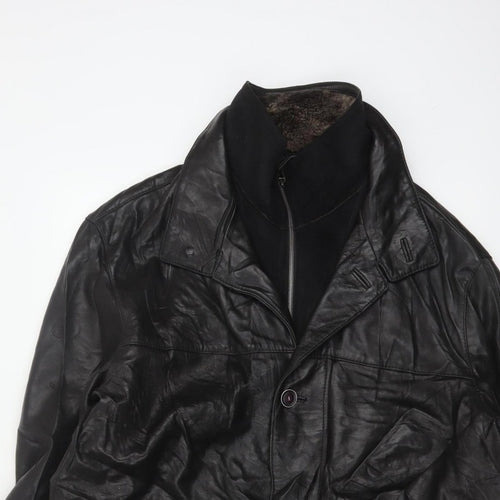 Trapper Men’s Black Leather Jacket UK 44 EU 54 Mid-Length Lined