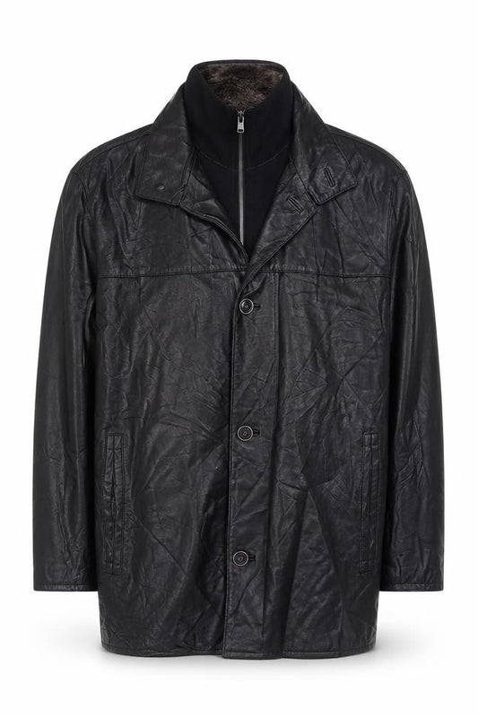 Trapper Men’s Black Leather Jacket UK 44 EU 54 Mid-Length Lined