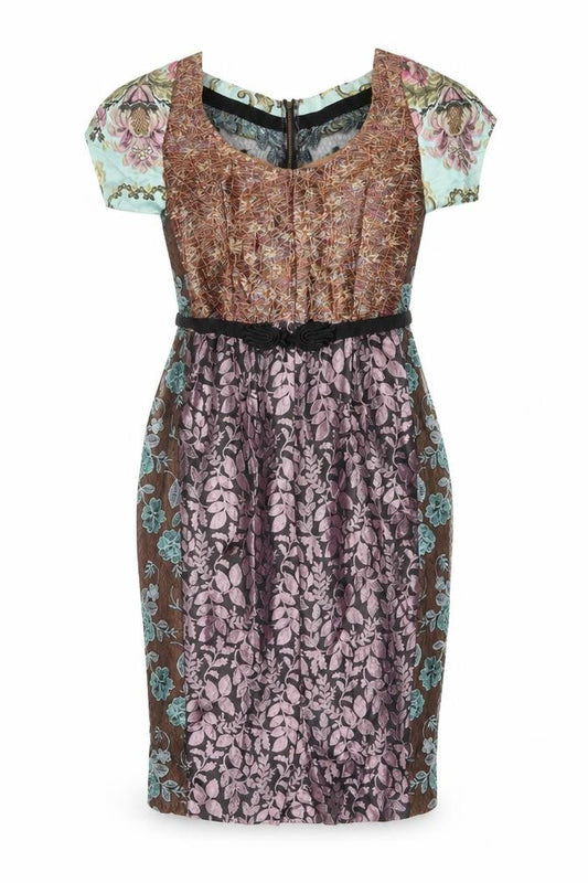 Front view of Byron Lars Women Multicoloured Floral Sheath Dress UK 8 Embroidered