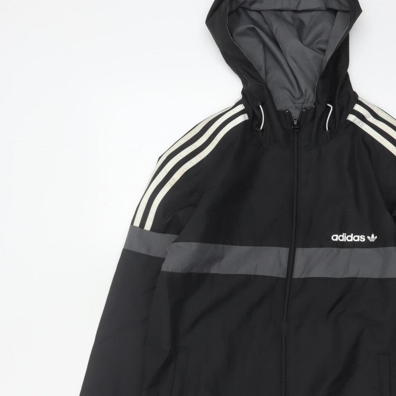 Adidas Originals Men's Black Grey XS Hooded Windbreaker 3 Stripe Jacket