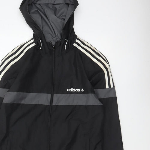 Adidas Originals Men's Black Grey XS Hooded Windbreaker 3 Stripe Jacket