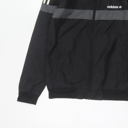 Adidas Originals Men's Black Grey XS Hooded Windbreaker 3 Stripe Jacket