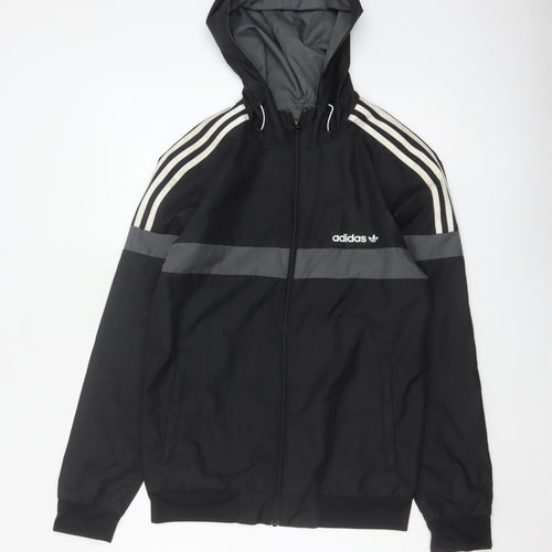 Adidas Originals Men's Black Grey XS Hooded Windbreaker 3 Stripe Jacket