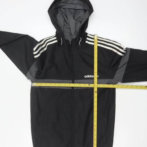 Adidas Originals Men's Black Grey XS Hooded Windbreaker 3 Stripe Jacket