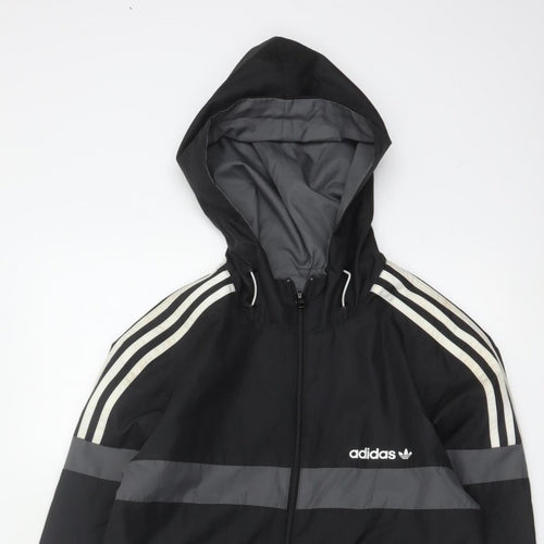Adidas Originals Men's Black Grey XS Hooded Windbreaker 3 Stripe Jacket