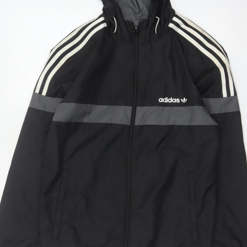 Adidas Originals Men's Black Grey XS Hooded Windbreaker 3 Stripe Jacket