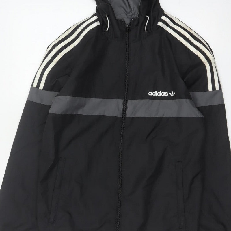 Adidas Originals Men's Black Grey XS Hooded Windbreaker 3 Stripe Jacket