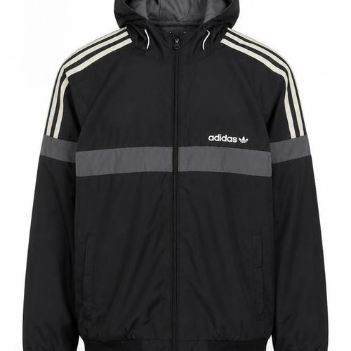 Adidas Originals Men's Black Grey XS Hooded Windbreaker 3 Stripe Jacket