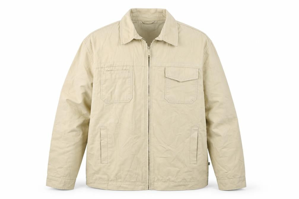 Front view of Tayberry Revisited Men’s Beige Cotton Zip Jacket 2XL Collared