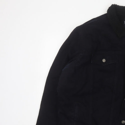 boohooMAN Men’s Black 4XL Denim Sherpa Collar Trucker Jacket