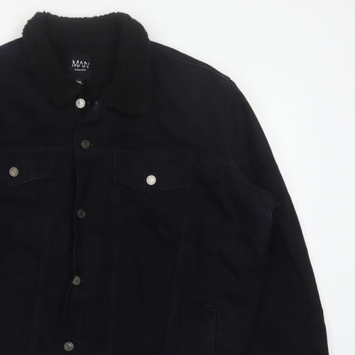 boohooMAN Men’s Black 4XL Denim Sherpa Collar Trucker Jacket