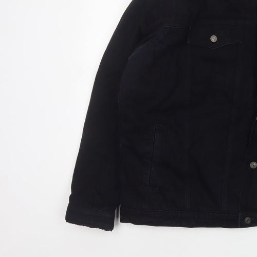 boohooMAN Men’s Black 4XL Denim Sherpa Collar Trucker Jacket