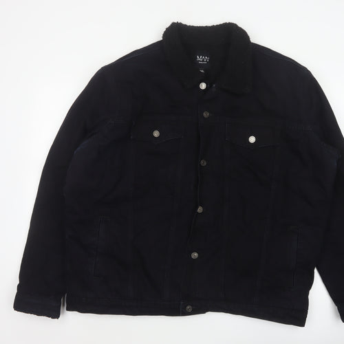 boohooMAN Men’s Black 4XL Denim Sherpa Collar Trucker Jacket