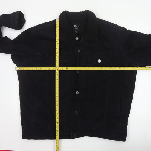 boohooMAN Men’s Black 4XL Denim Sherpa Collar Trucker Jacket