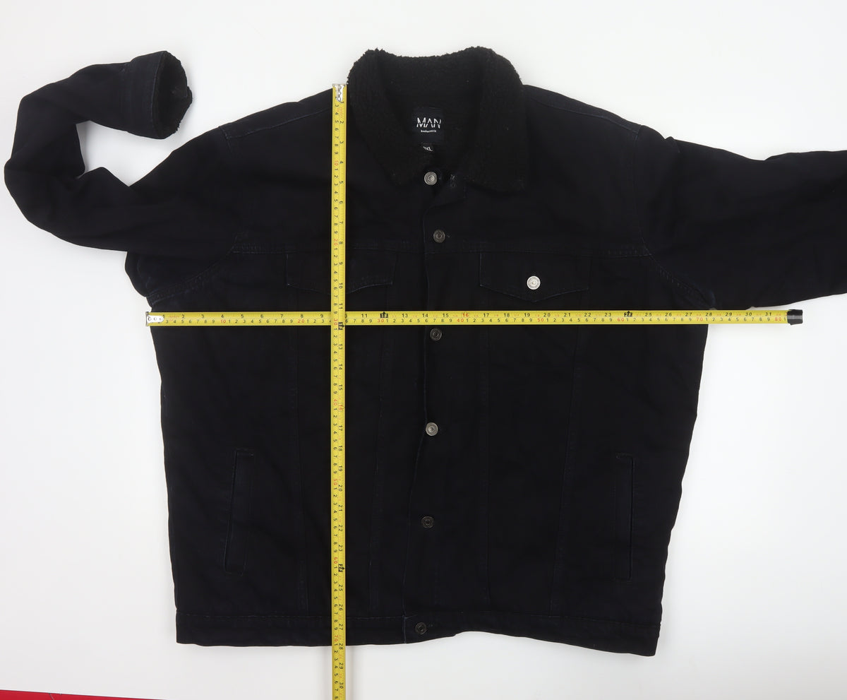 boohooMAN Men’s Black 4XL Denim Sherpa Collar Trucker Jacket