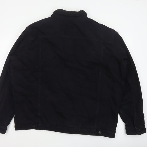boohooMAN Men’s Black 4XL Denim Sherpa Collar Trucker Jacket