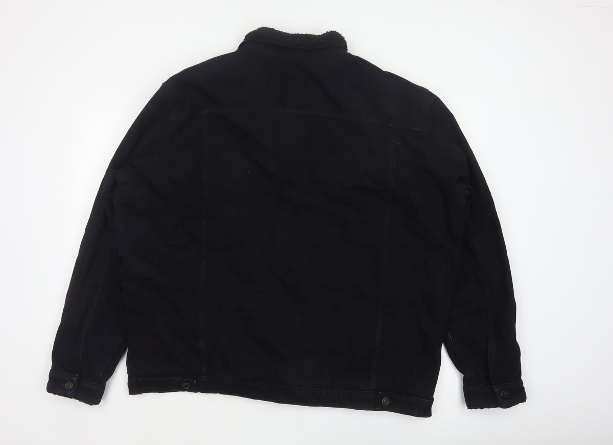 boohooMAN Men’s Black 4XL Denim Sherpa Collar Trucker Jacket