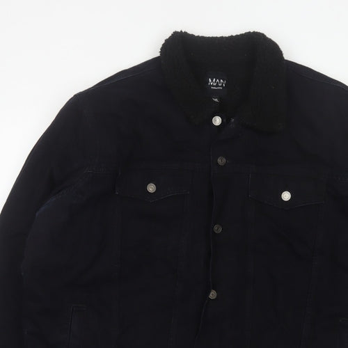 boohooMAN Men’s Black 4XL Denim Sherpa Collar Trucker Jacket