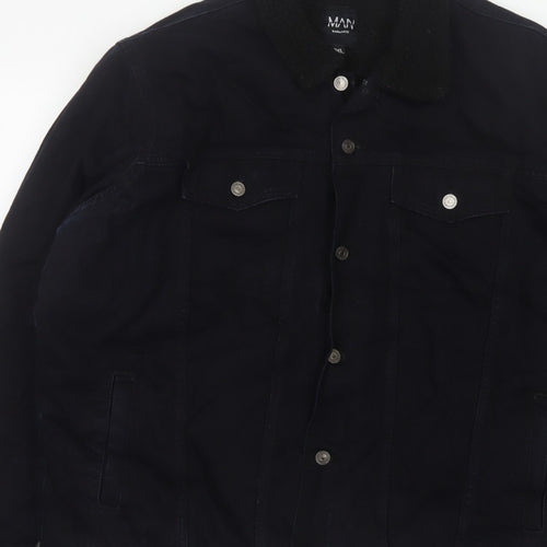 boohooMAN Men’s Black 4XL Denim Sherpa Collar Trucker Jacket
