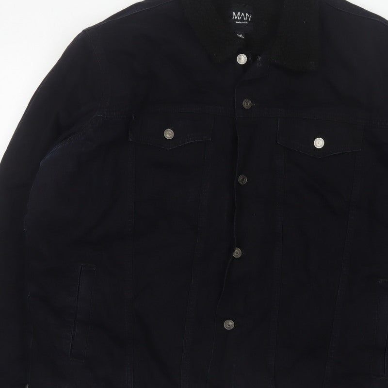 boohooMAN Men’s Black 4XL Denim Sherpa Collar Trucker Jacket