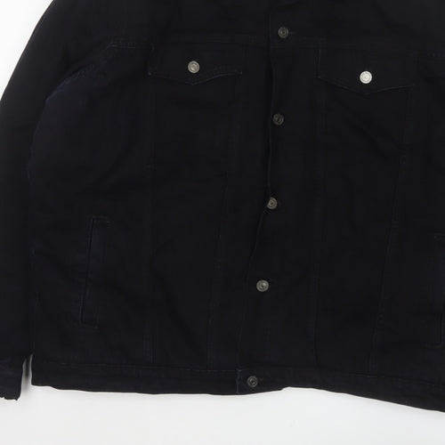 boohooMAN Men’s Black 4XL Denim Sherpa Collar Trucker Jacket