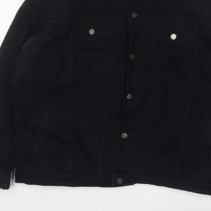 boohooMAN Men’s Black 4XL Denim Sherpa Collar Trucker Jacket